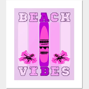 Pink Summer Beach Vibes Surfboard Floral design Posters and Art